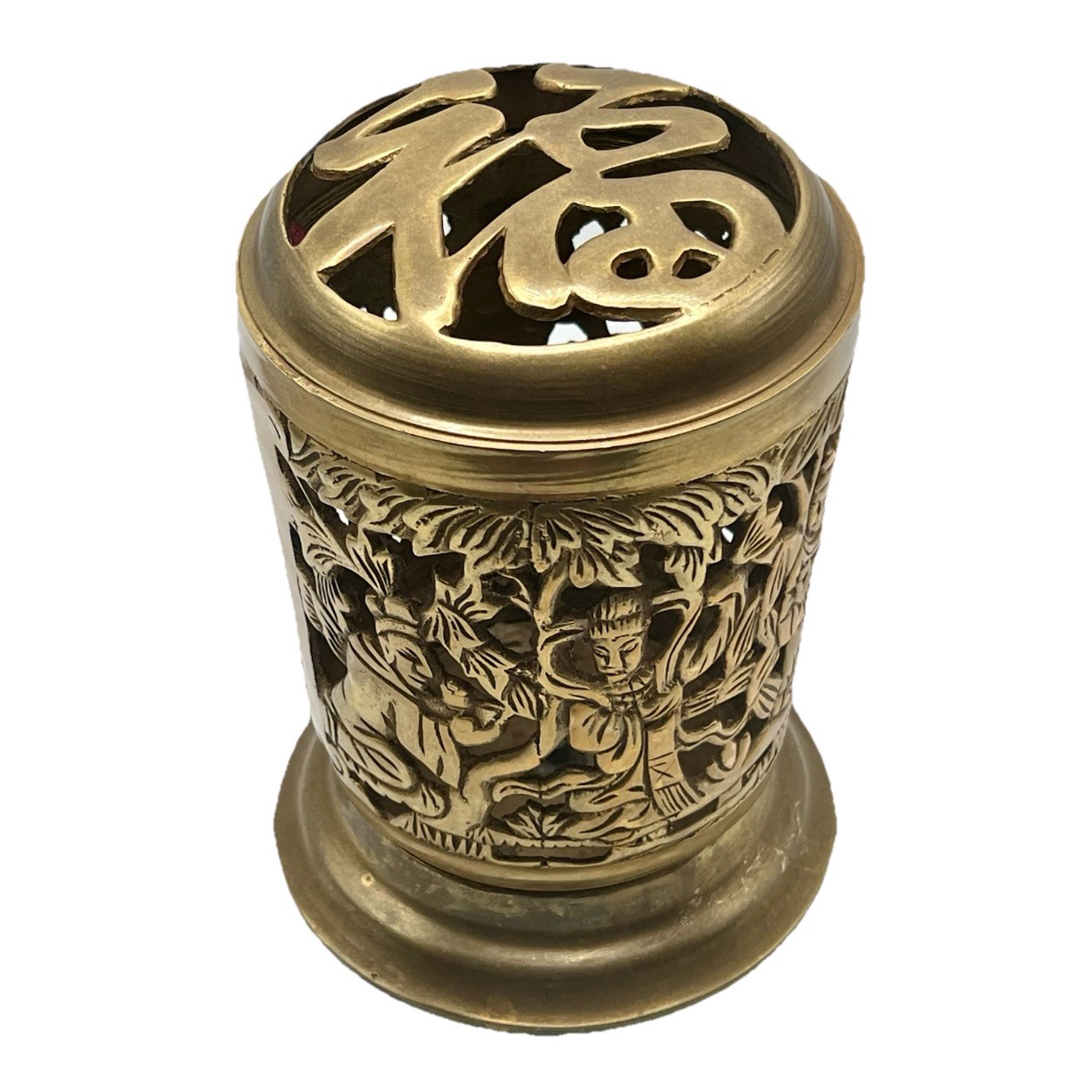 FINE CHINESE ASIAN ANTIQUE BRASS IMMORTALS INCENSE BURNER CANDLE HOLDER TAO