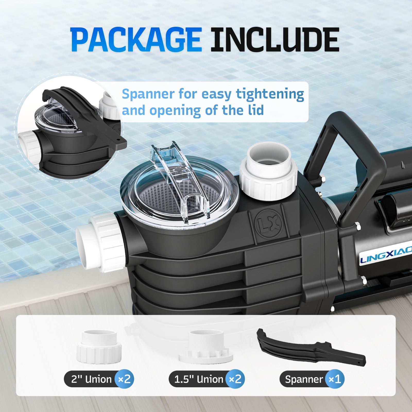 LINGXIAO 1HP Pool Pump Inground, 6022 GPH, 115/208-230V with 2/1.5" Fittings