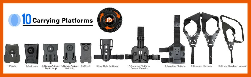 Universal Level 2 OWB Paddle Holster For Guns with Streamlight TLR-1/TLR-2