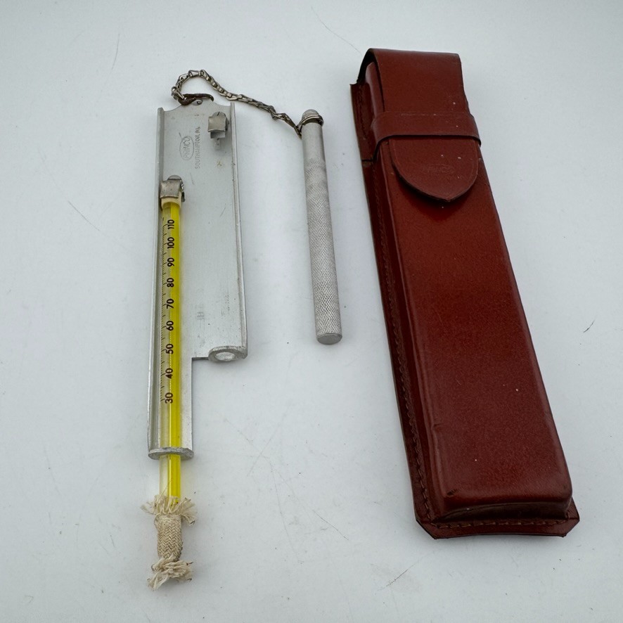 Vintage Wet Bulb Hygrometer Princo Aluminum Sleeve Leather Case