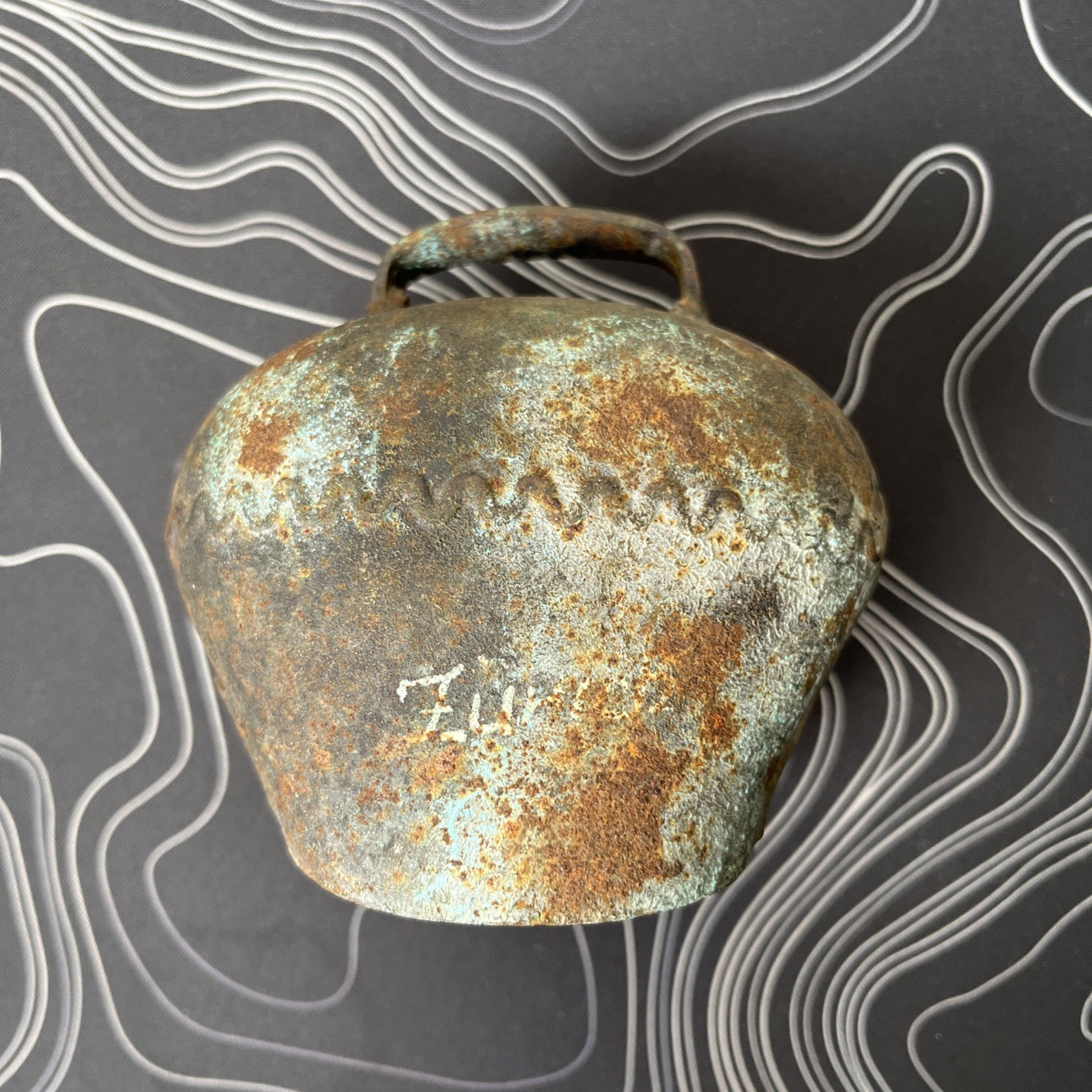 Vintage Swiss Cow Bell 4" Wide Hand Forged Iron