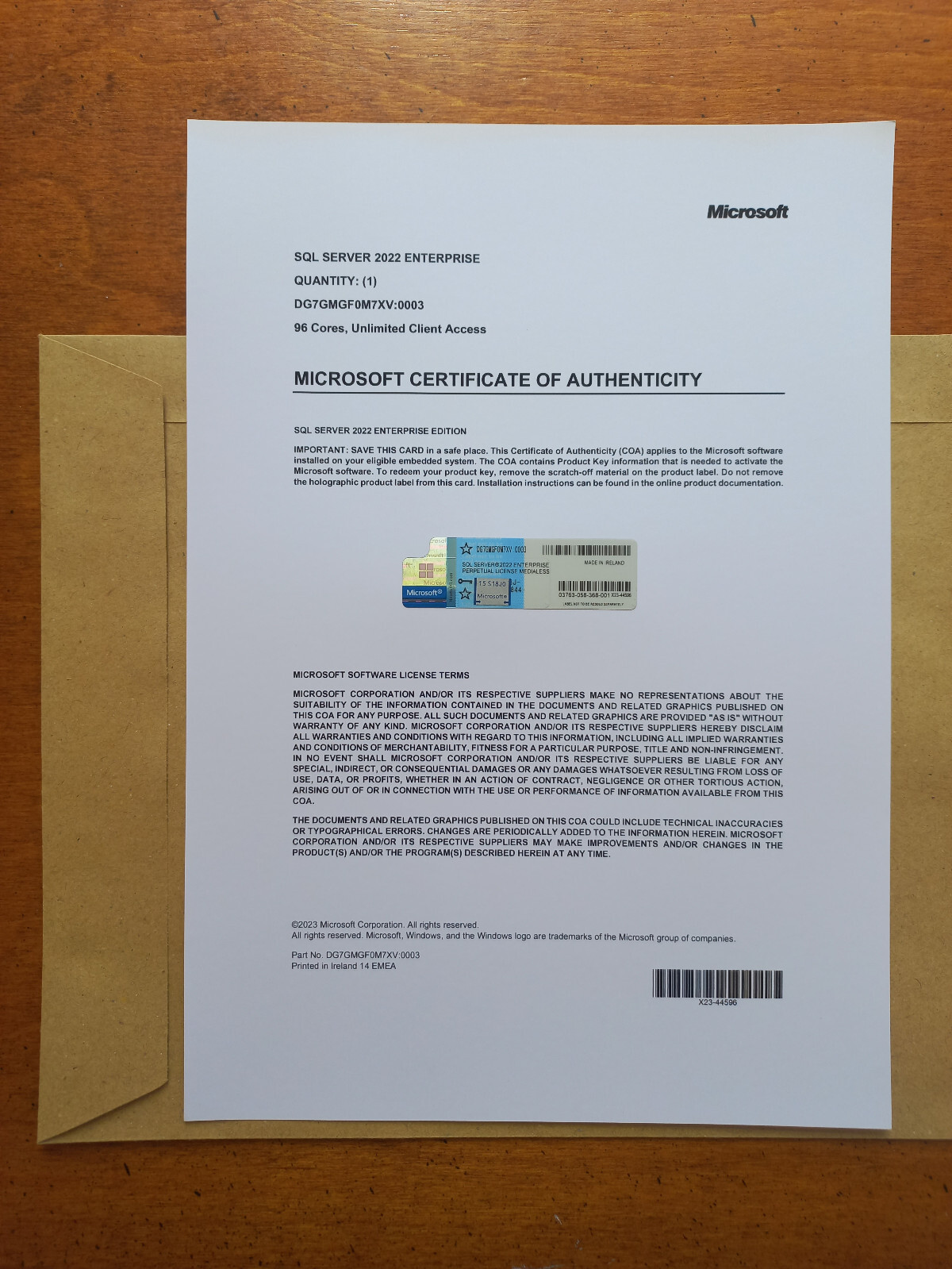 SQL Server 2022 Enterprise 96 Core License, unlimited User CALs PHYSICAL ITEM