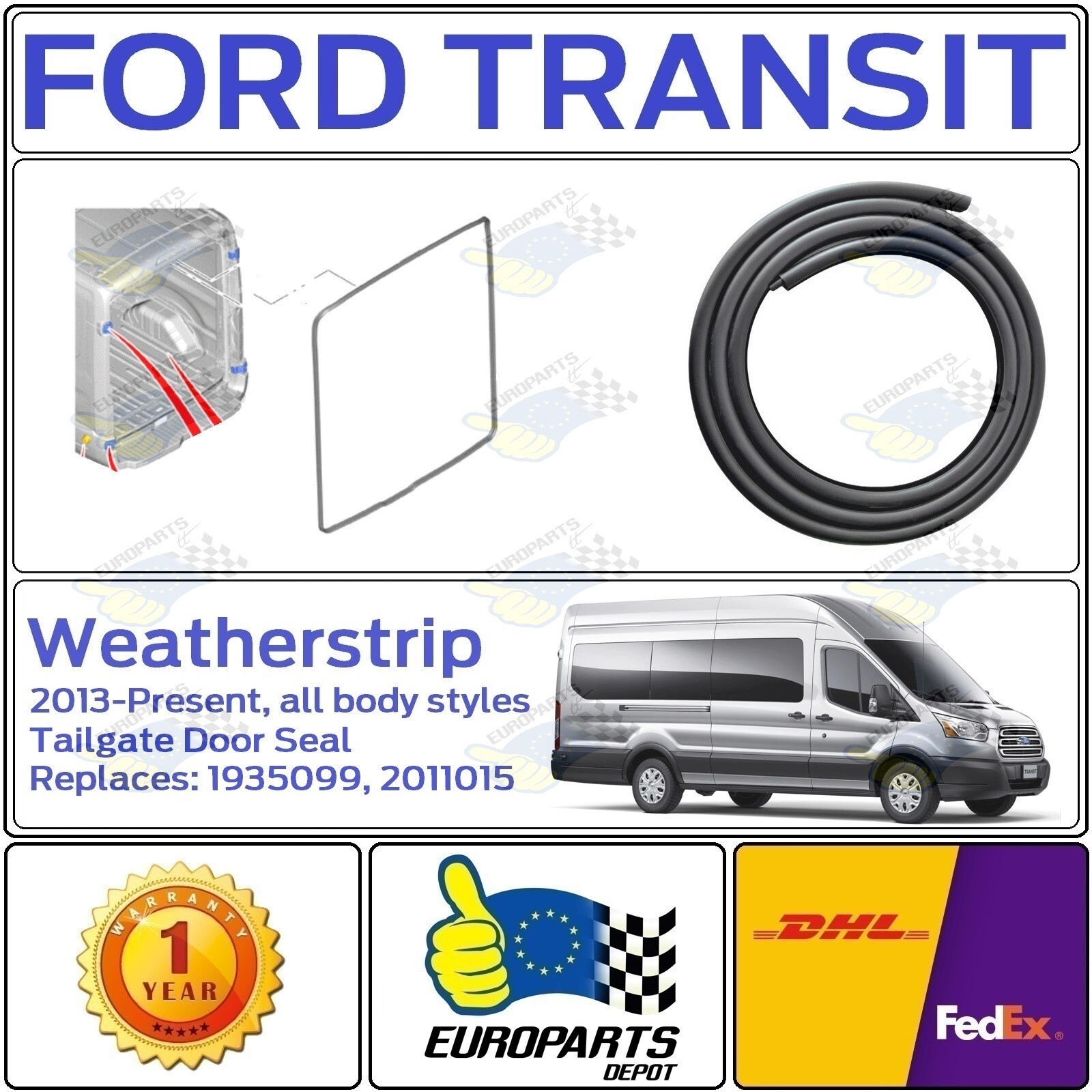 Ford Transit 2015-On Rear Cargo Door Seal Rubber Weatherstrip Fits H2 & H3 Roof