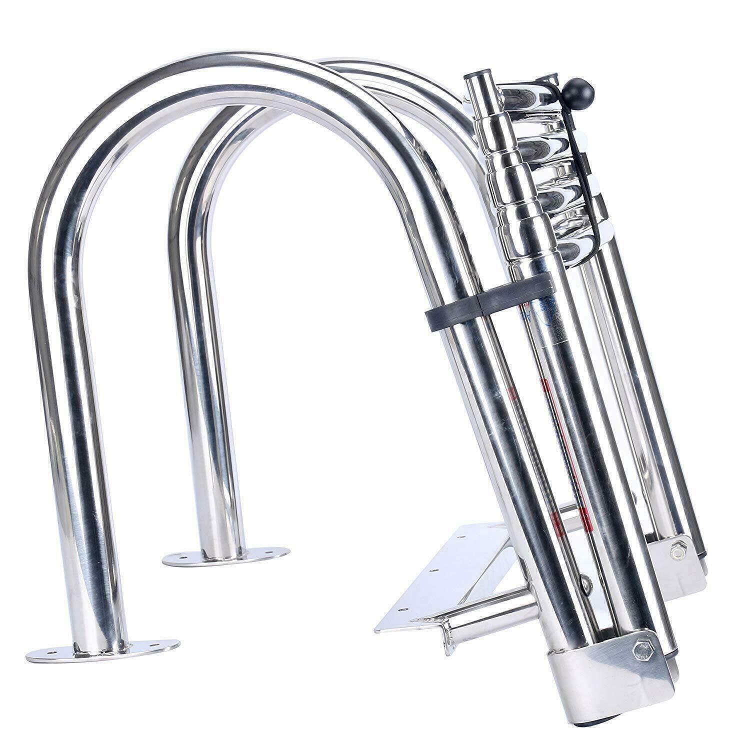 4 Step Stainless Steel Folding Ladder Boat Pontoon Heavy Duty Telescoping Dock