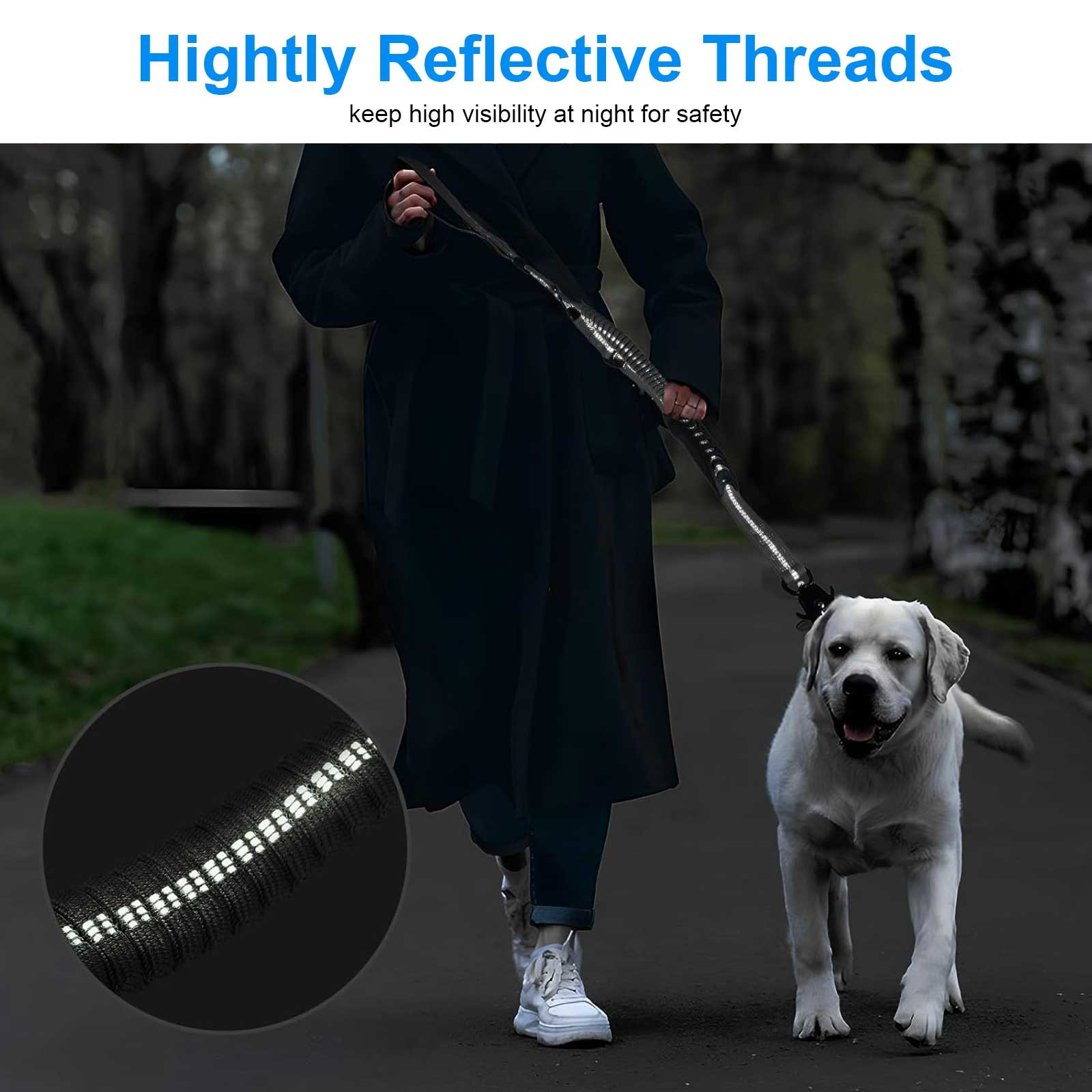 Heavy Duty 4 in 1 Bungee Dog Leash 6ft Reflective Traffic Control Seat Belt Clip