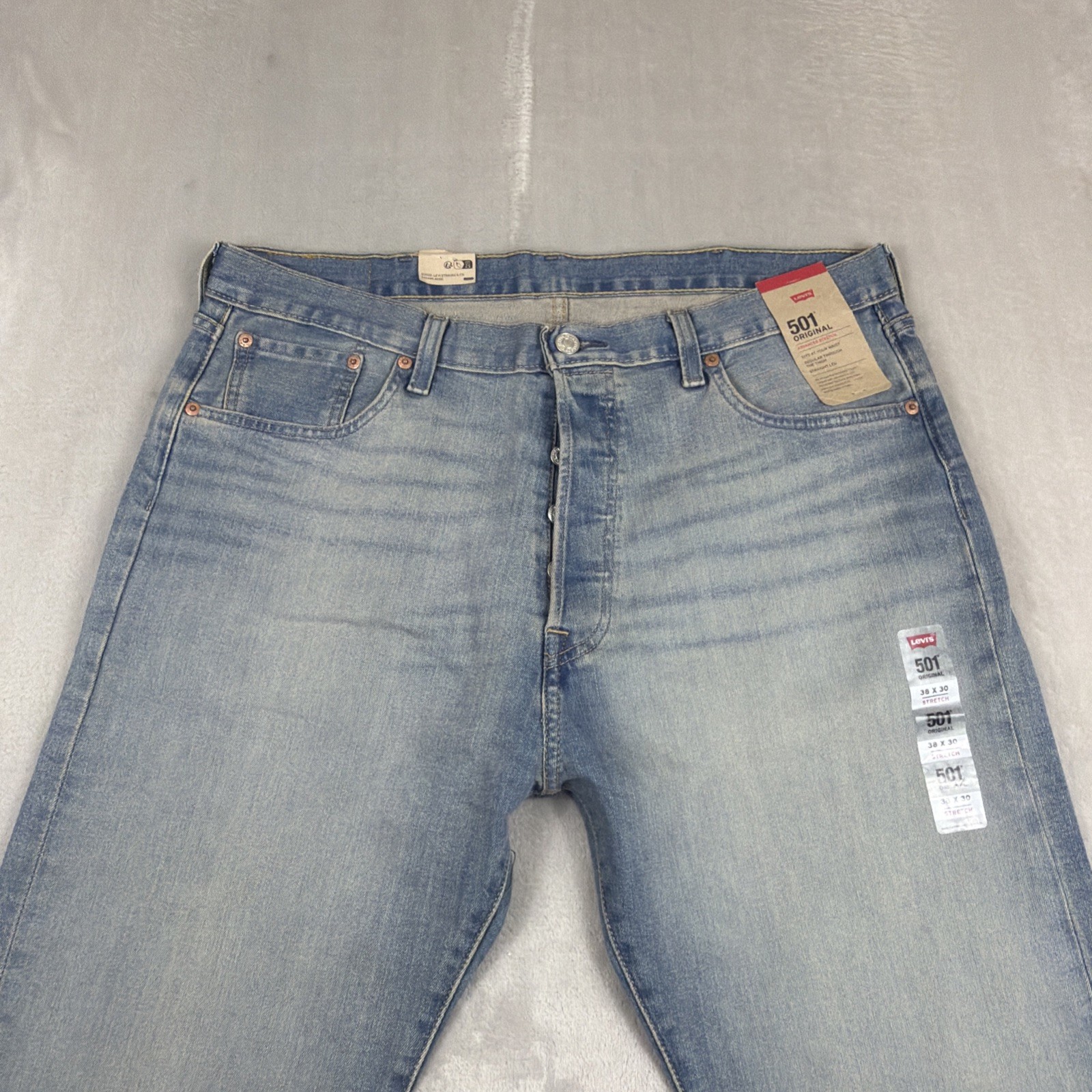 Levi's 501 Original Fit Jeans Men's 38x30 Blue Denim Straight Leg Stretch Light