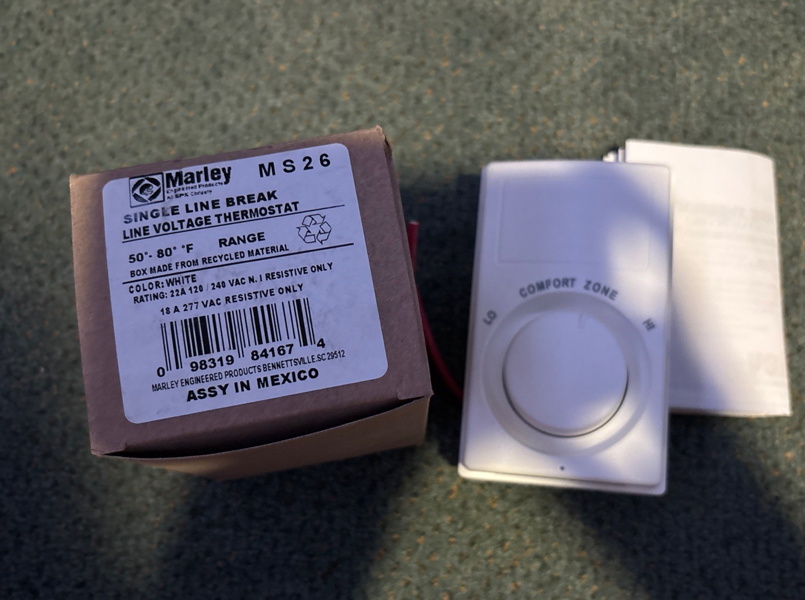 MARLEY ELECTRIC HEATING MS26 SINGLE LINE BREAK LINE VOLTAGE THERMOSTAT New