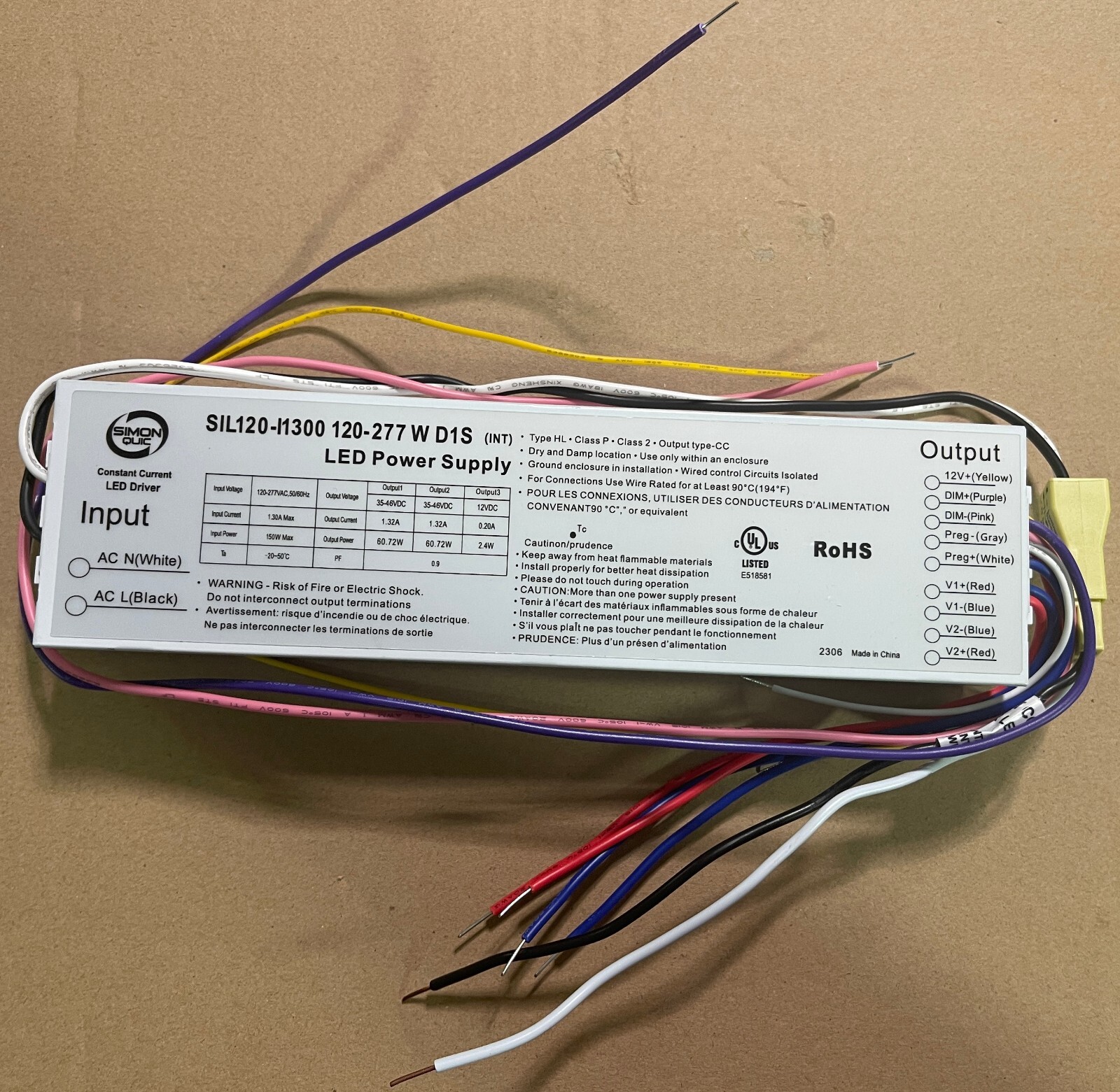 1-PC SIMON QUIC SIL120-I1300 120-277 W D1S 150W LED DRIVER POWER SUPPLY DIM