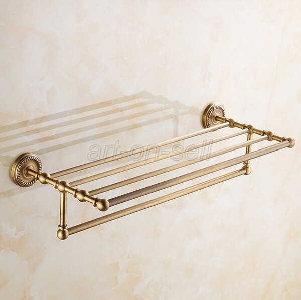 Antique Brass Bathroom Accessory Towel Rail Holder Storage Rack Shelf Bar