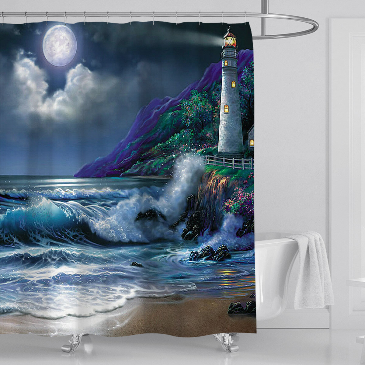 Coast Shower Curtain Bathroom Rug Set Thick Bath Mat Non-Slip Toilet Lid*