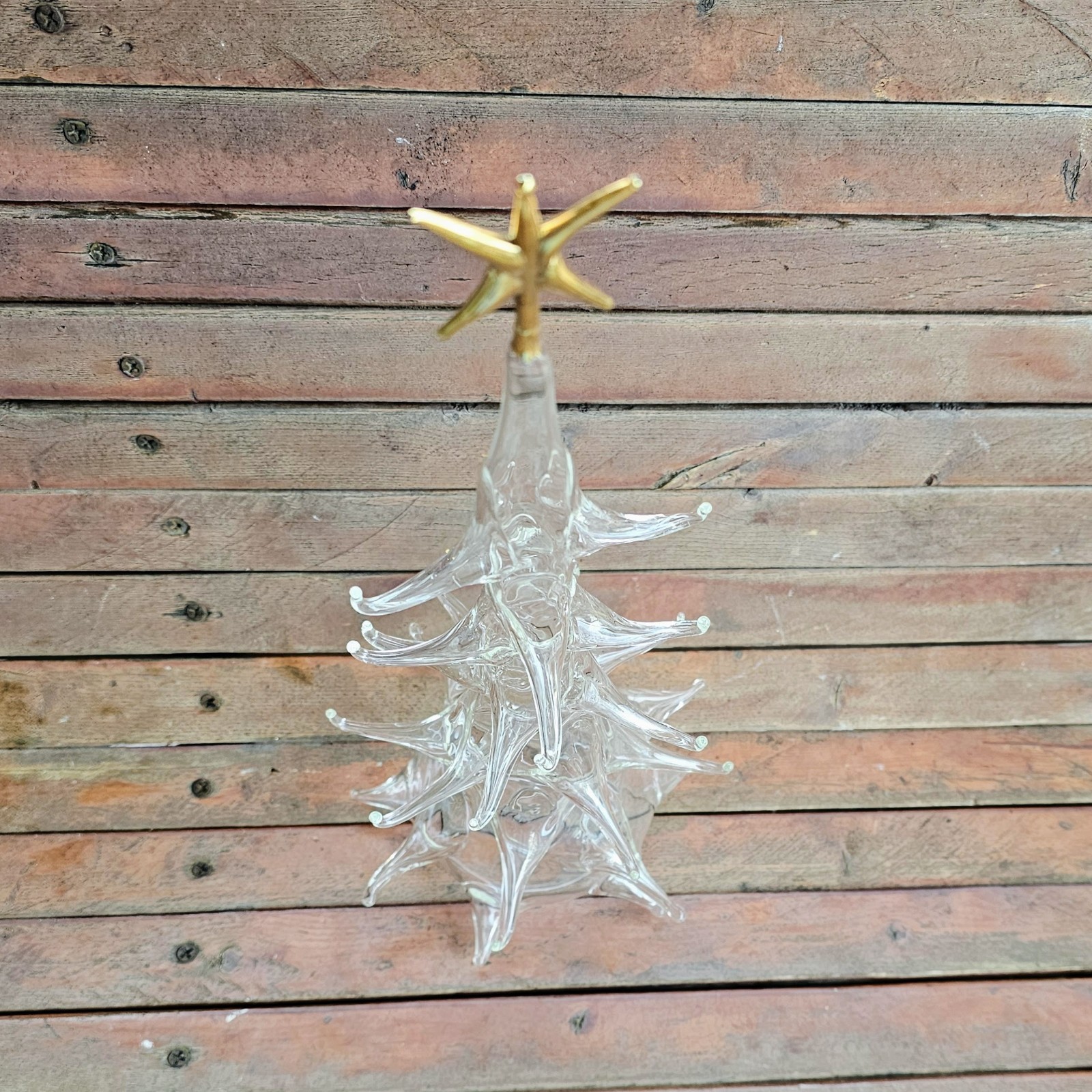 15.5" Hand Blown Clear Glass Christmas Tree - Appears to be Parise Vetro Italy