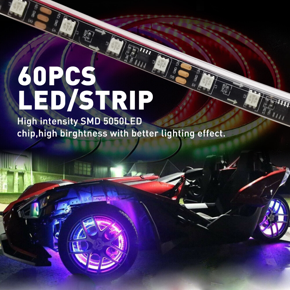 15.5" LED Wheel Ring Rim Lights RGB Color Chasing Brake & Turn Signal Bluetooth