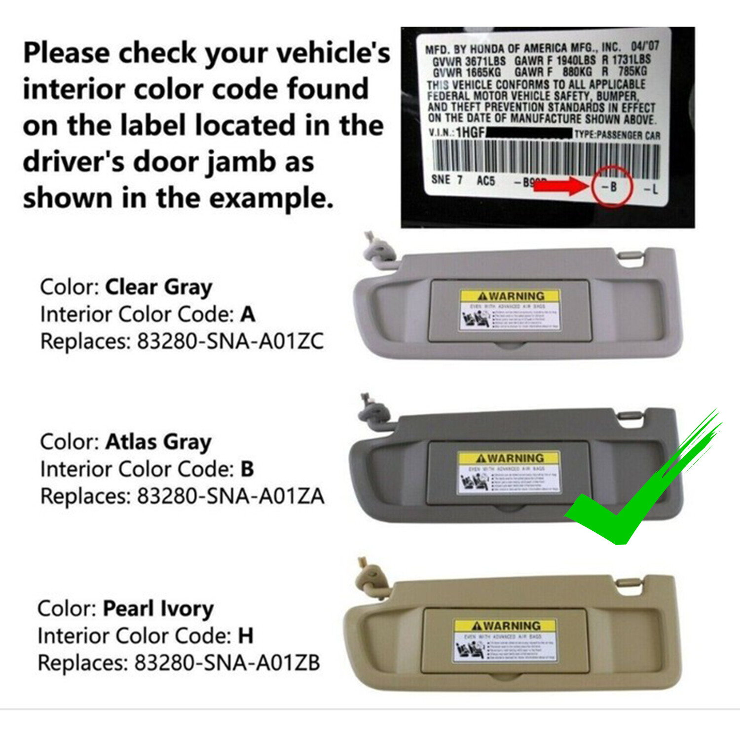 Atlas Gray 1Pair Of Sun Visor For Honda Civic 2006-2008 Shield Left & Right