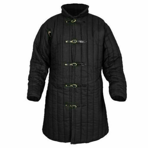 Thick Padded Black Gambeson Coat Aketon Medieval Jacket Armor Reenactment SCA