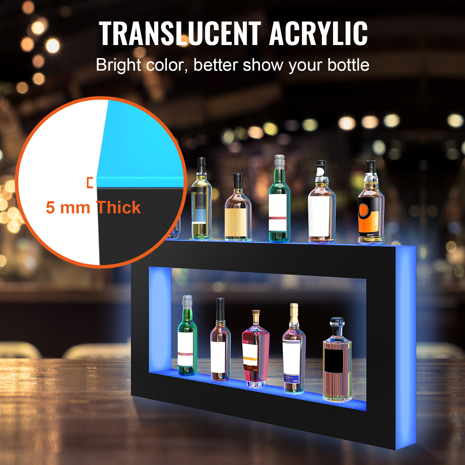 VEVOR LED Lighted Liquor Bottle Display Bar Shelf RF & App Control 48" Square