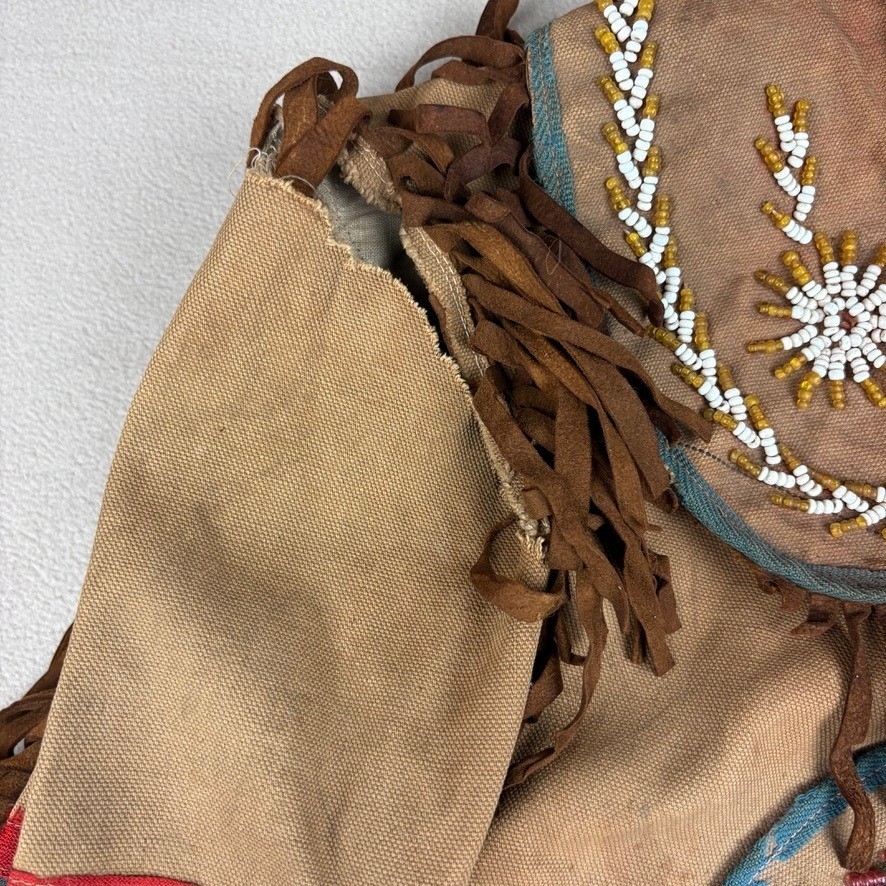 Antique Native American Canvas Beaded Ceremonial Fringe Jacket Coat Metis Cree