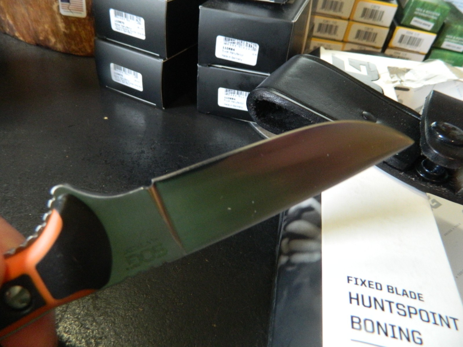 SOG KNIVES 8.2" HUNTSPOINT FIXED BLADE BLADE AUS-8 HANDLE ORANGE & BLACK GRN