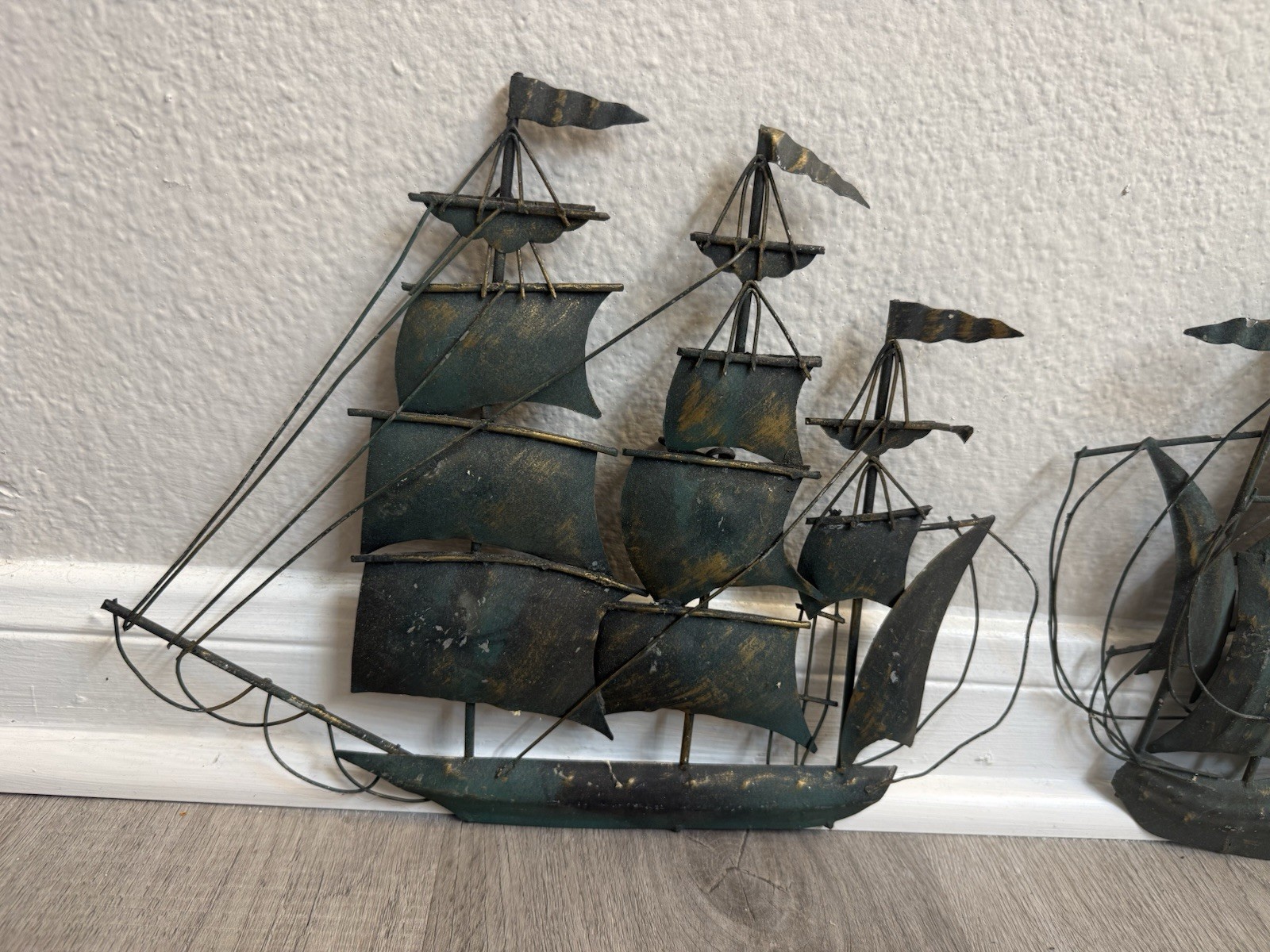 Vintage 3 Sailing Ships Wall Decor, MCM Metal Nautical.