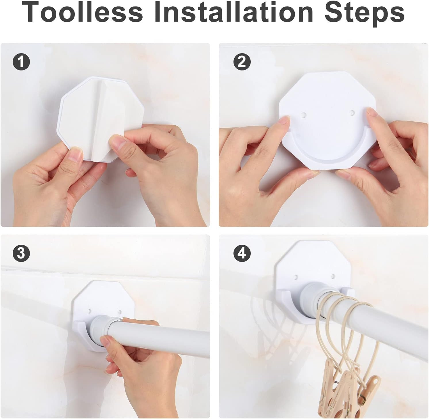 Shower Rod Holders Adhesive Tension Curtain Brackets Stick on Pole End Caps Scre