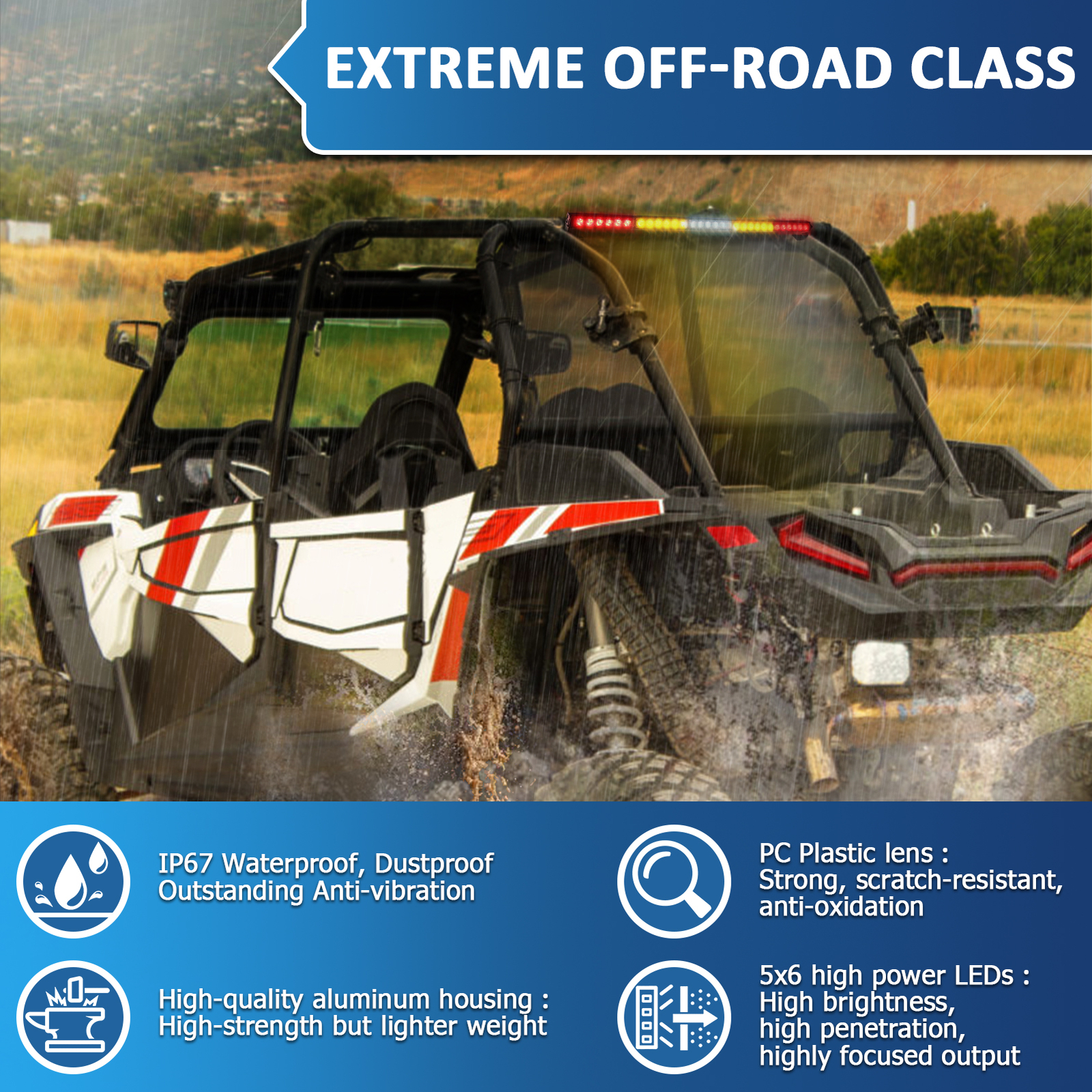 30" LED Light Bar Chase For Polaris RZR Can-AM UTV Off Road Reverse Strobe RYWYR