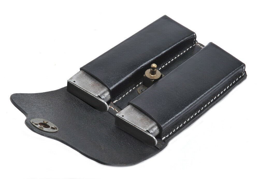 Black Leather .45 Double Magazine Pouch with belt hanger