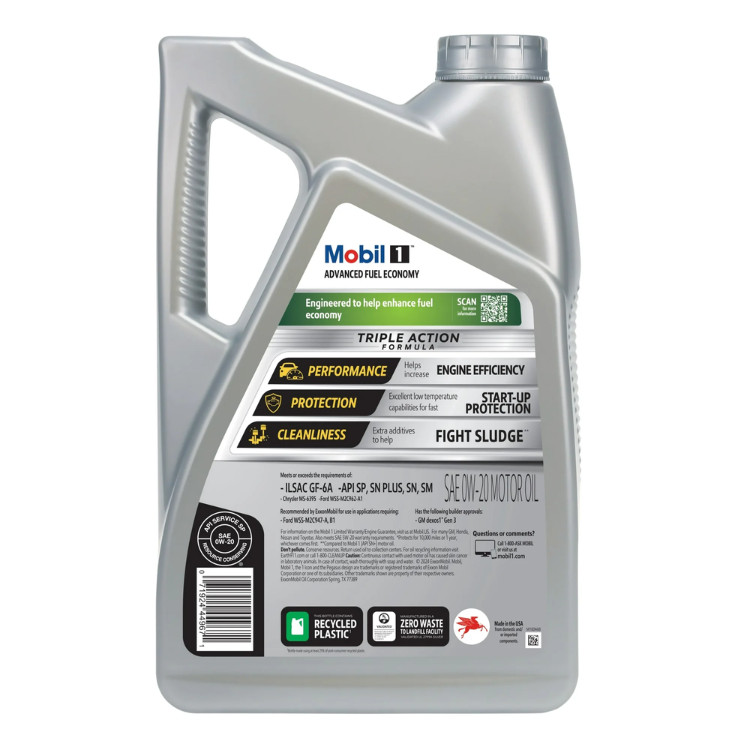 Mobil 1 Full Synthetic Motor Oil 0W-20 Advanced Fuel Economy, 5 Quart, New