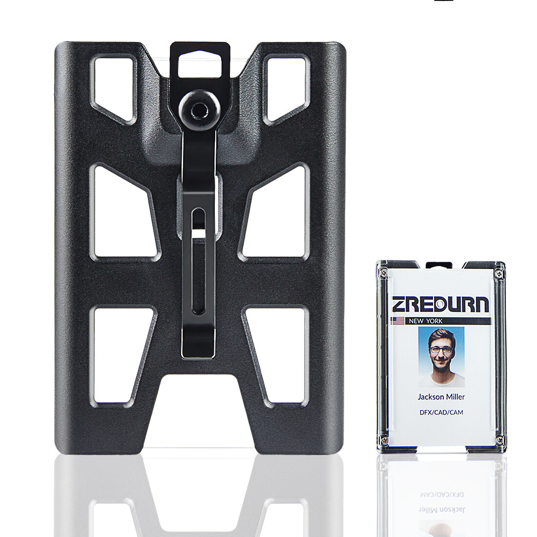 ID Badge Holder with Reel Clip 4 Card Slot Heavy Duty Wallet Vertical Case