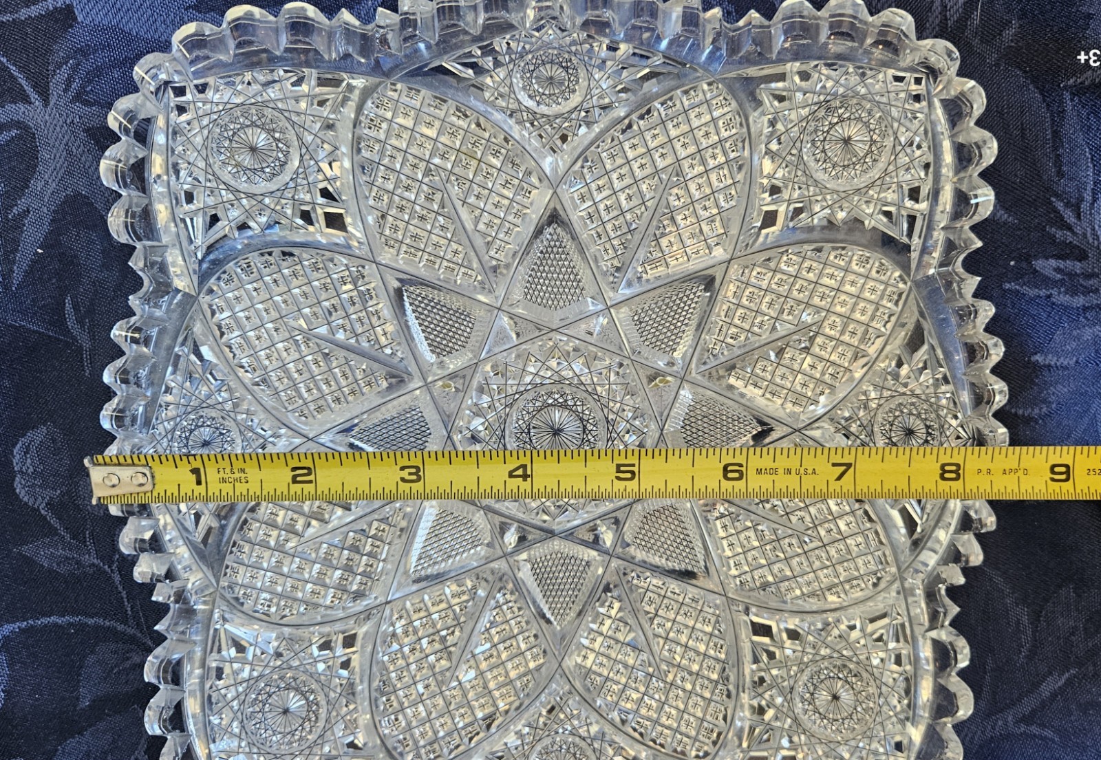 Hawkes "Aberdeen" pattern American Brilliant Cut Glass low dish w sawtooth Rim