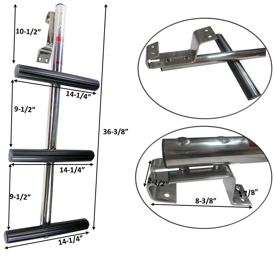 Pactrade Marine Boat 3 Steps Dive Ladder Stainless Steel w/ Non-slip Thread