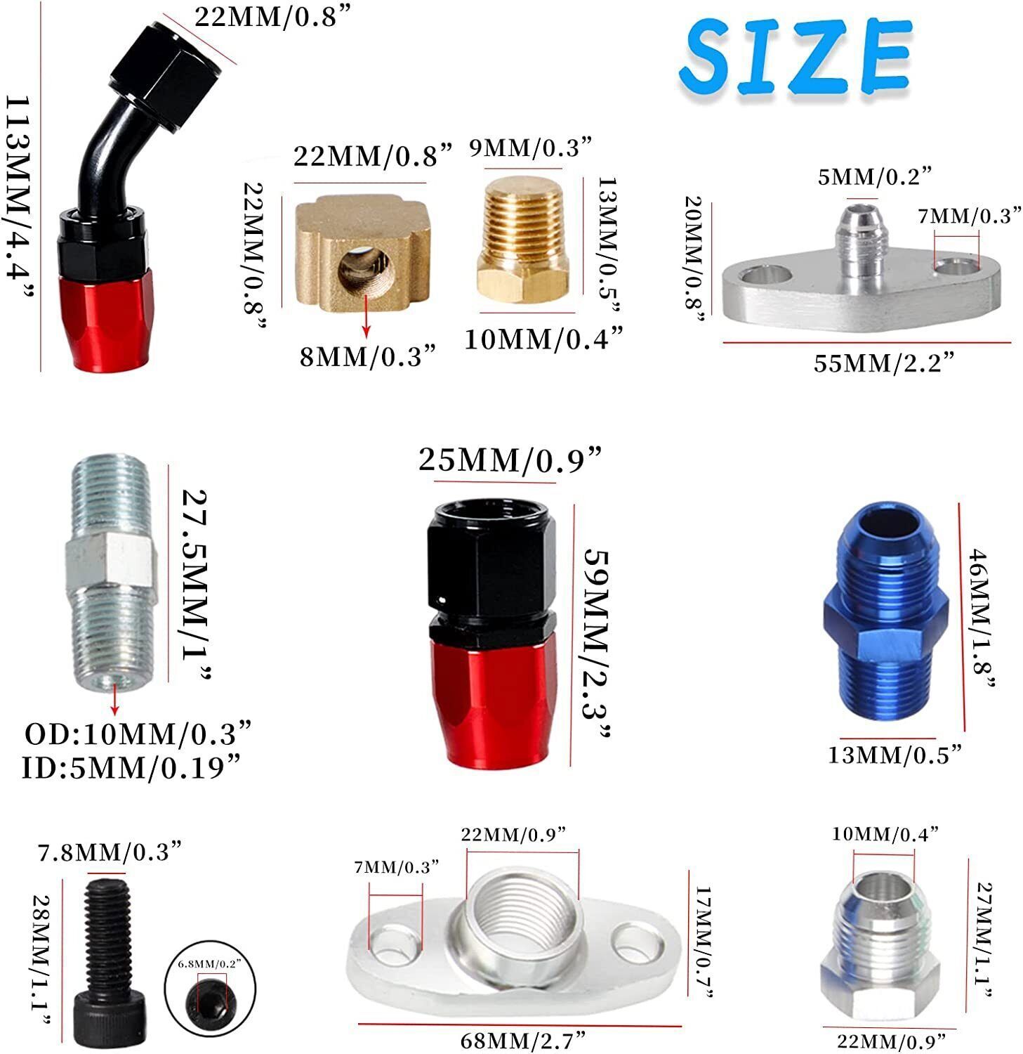 Oil Feed Line+10AN Oil Drain Return Fitting Kit For Turbo T3 T4 T6 GT45 T04E T66