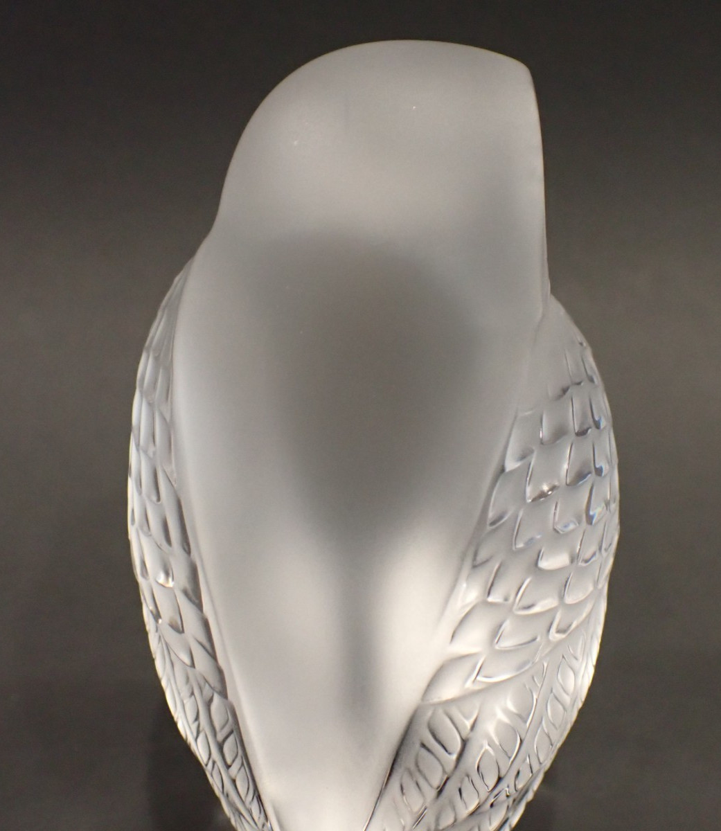 Vintage Lalique France Crystal Owl Paperweight Figurine Original Sticker Signed