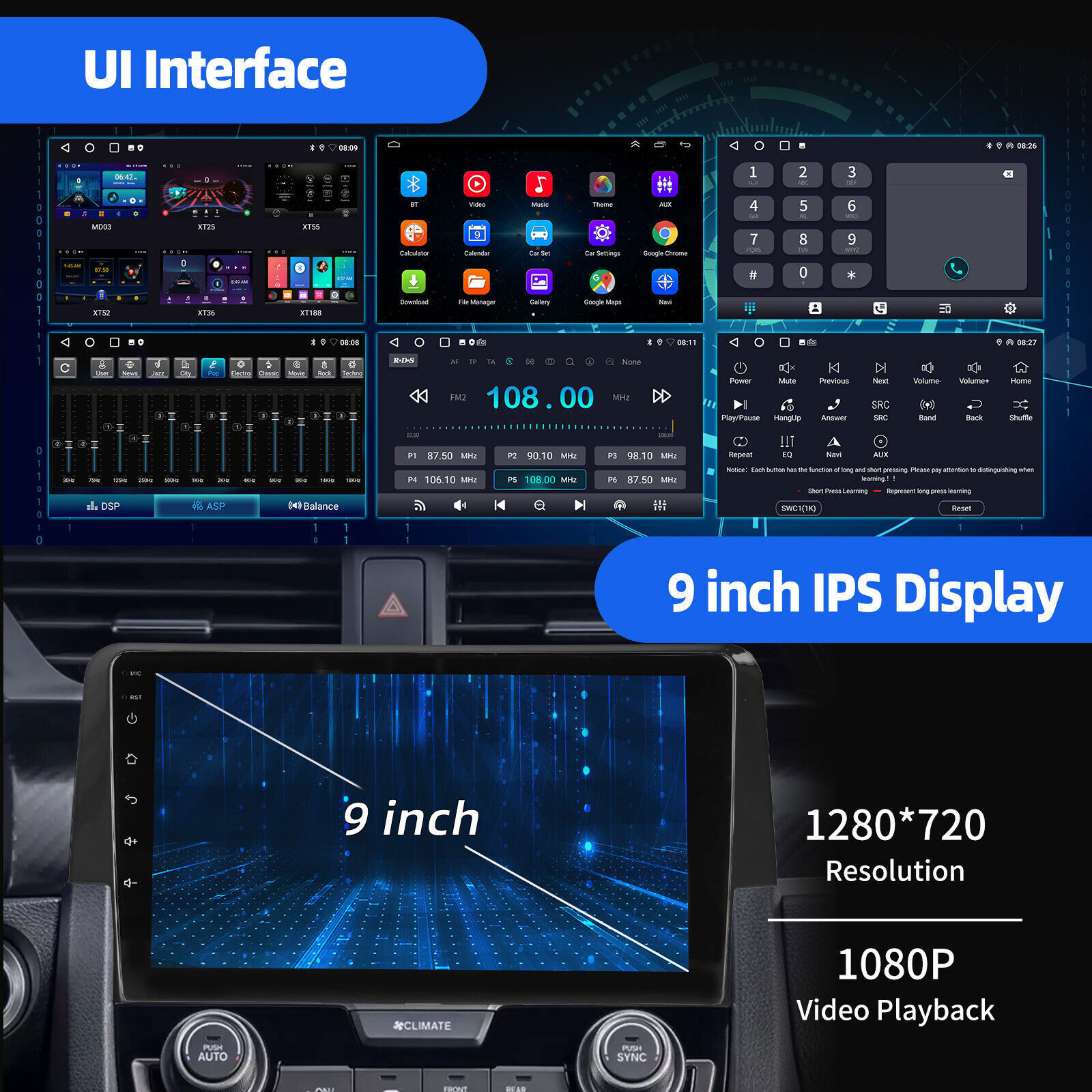 Android 13 Carplay Car Stereo Radio GPS WIFI For Honda Civic 2016-2020 Head Unit