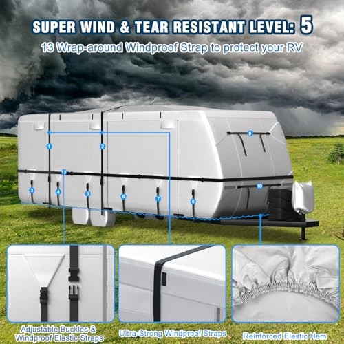 Oxford RV Cover,27-30 Ft Travel Trailer 420D Fits 27-30 ft Grey - Oxford Cloth