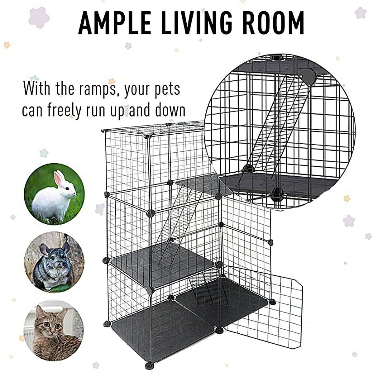 3 Tier Large Folding Collapsible Pet Cat Wire Cage For Indoor Outdoor Play Sleep