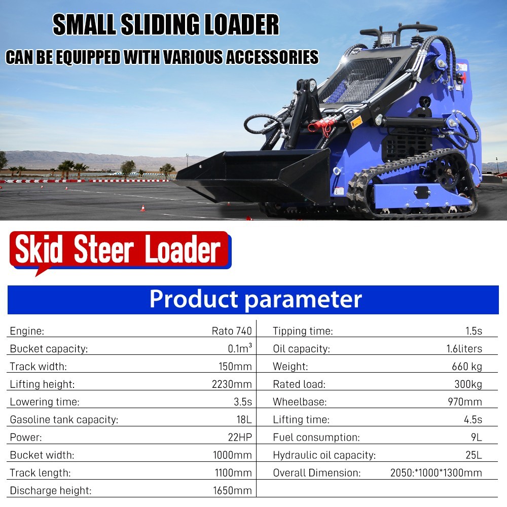 Mini Skid Steer 22HP Twin Cylinder Tracked Loader Rotarydri
