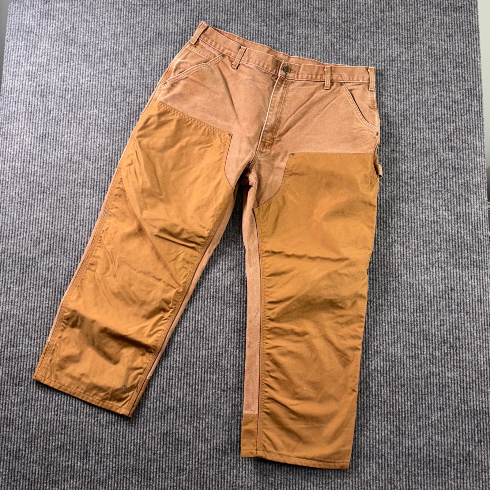 Carhartt B182 BRN Cordura Front Work Dungaree Men 38x27 Duck Double Knee Vintage