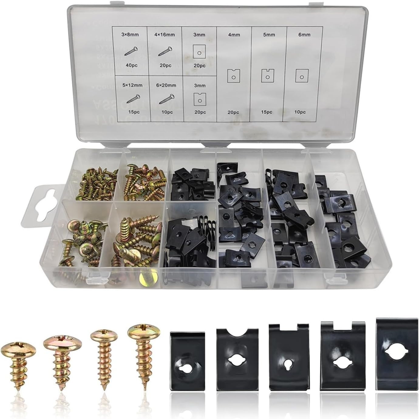 170 Pcs Car Screw Assortment Kit with Metal U Clips for Vehicle Interior and ...