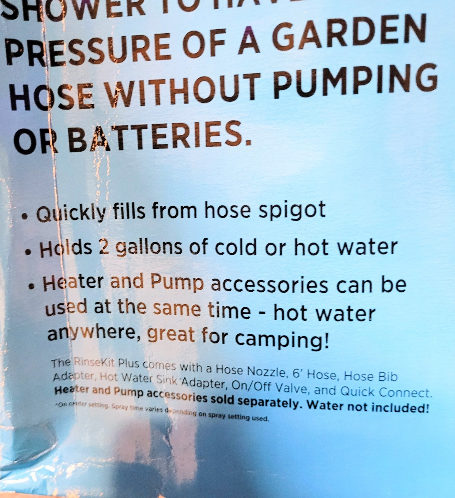 Rinsekit Plus Pressurized 2 Gallon Outdoor Portable Shower Beach RV Camping