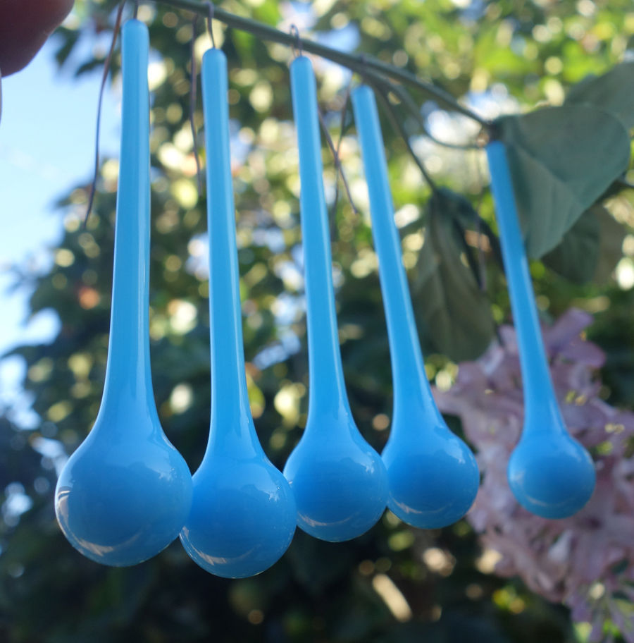 18 "Marble" Opaline Blue art glass lamp chandelier gilt sconce part 3.75" prism