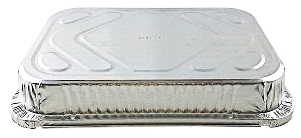 4 lb. Oblong Aluminum Entrée / Dinner Take-Out Pan w/Board Lid 50/PK