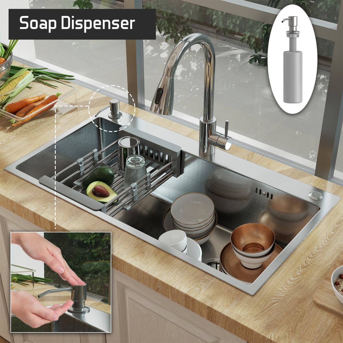 28"/30"/32" Drop In Single Bowl Kitchen Sink Stainless Steel Single Bowl Faucet