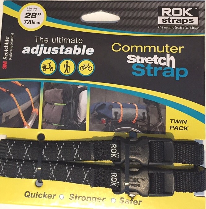 ROK Straps Commuter Stretch Straps Adj 12"-28" x 3/8 Black Reflective