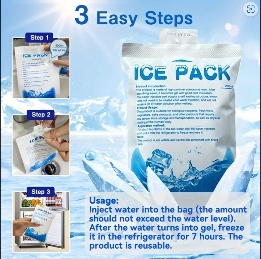 5/10/25 Pcs Reusable Ice Packs for Coolers Lunchbags Shipping Storage Cold Food