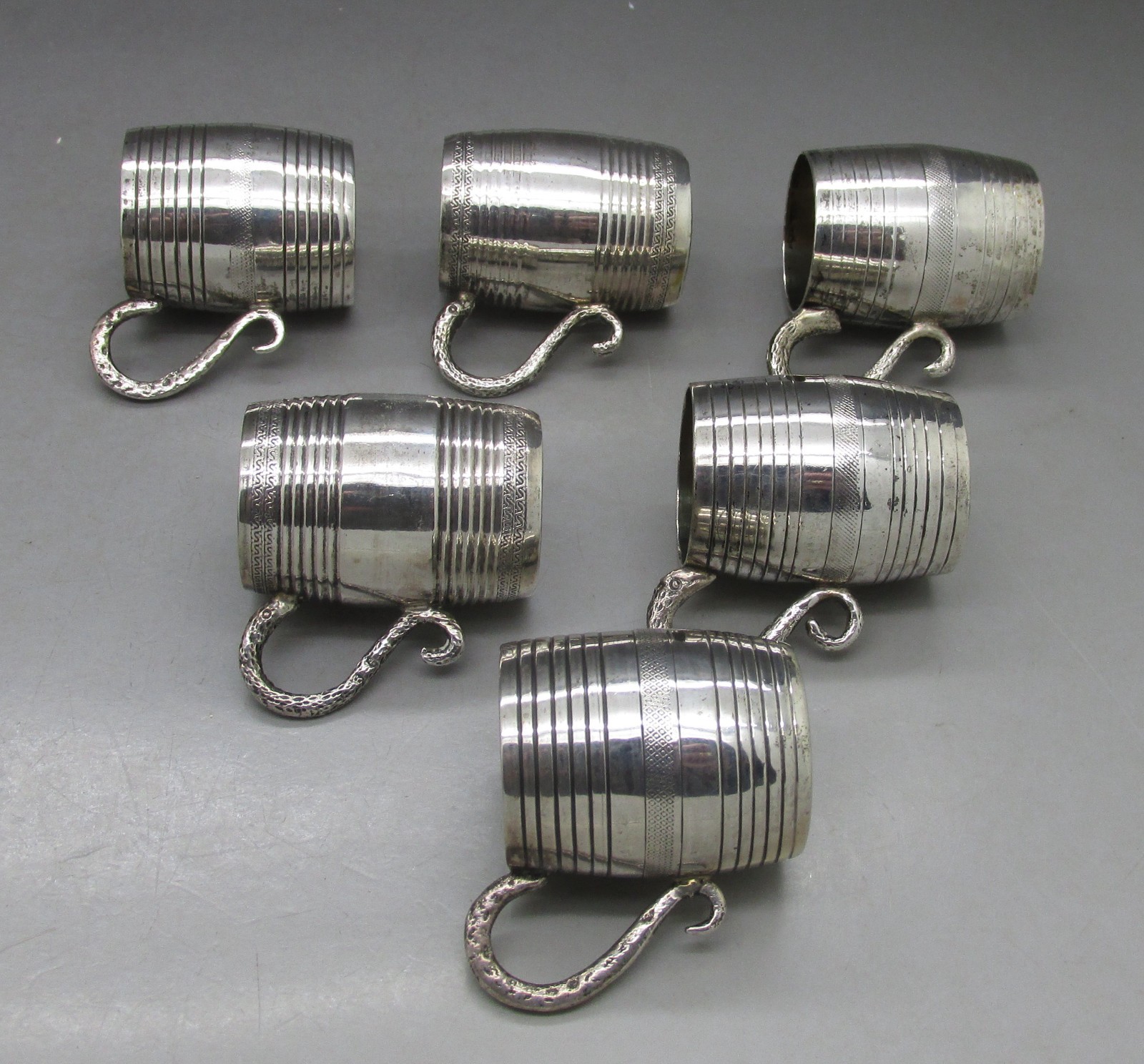 ANTIQUE RARE SET 6 SOLID SILVER TOT CUPS-KINGDOM OF TWO SICILIES 4CM 130g c1840