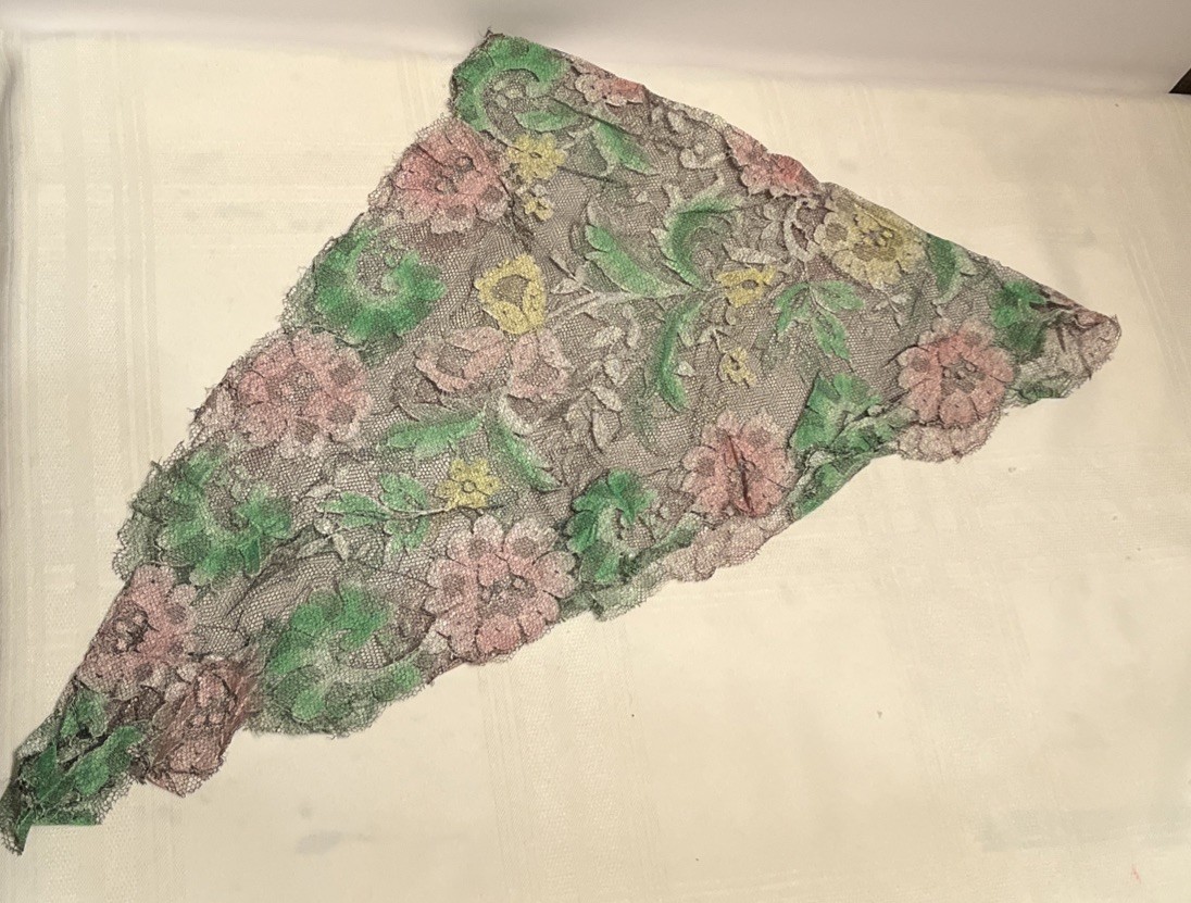 Vintage 1950’s Beautiful Colorful Lace Head Scarf Covering Church/Chapel 48”X16”