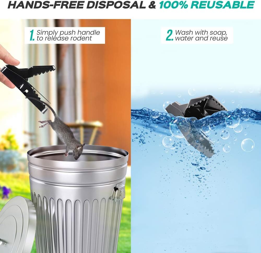 Large Powerful Rat Traps (4 Pack) - Kills Instantly with Powerful Steel Spring