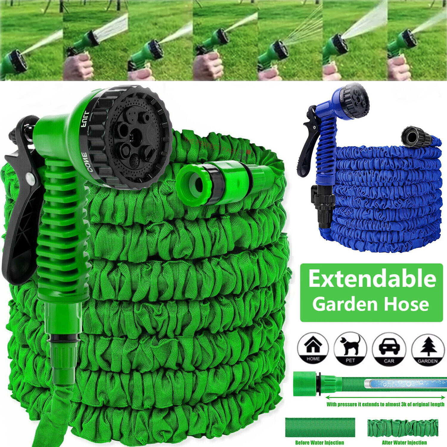 new Expanding Expandable Flexible Garden Water Hose w Spray Nozzle 50, 75, 100FT