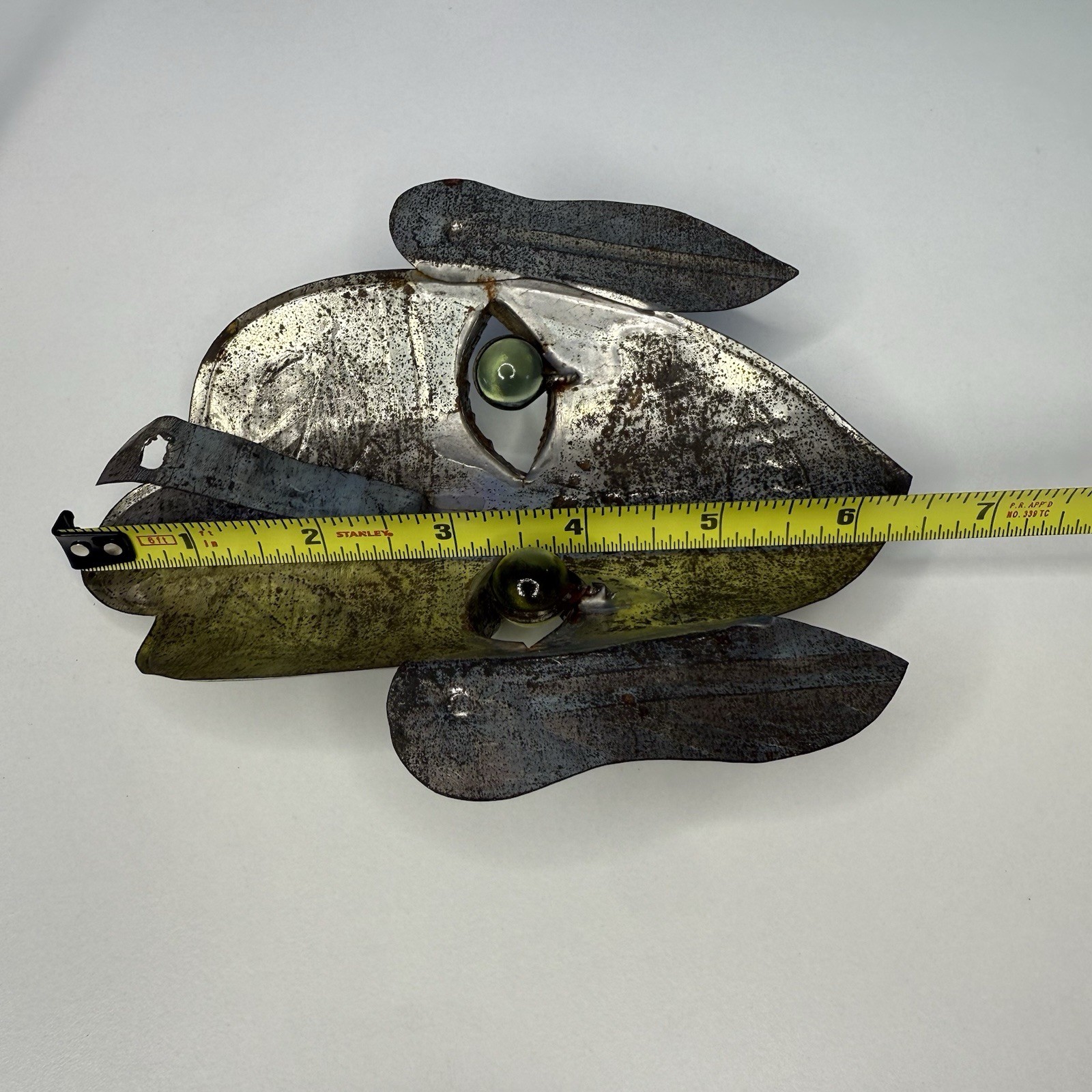 Mexican Tin Folk Art Face Mask Green Glass Eyes Wall Hanging Vintage Cultural