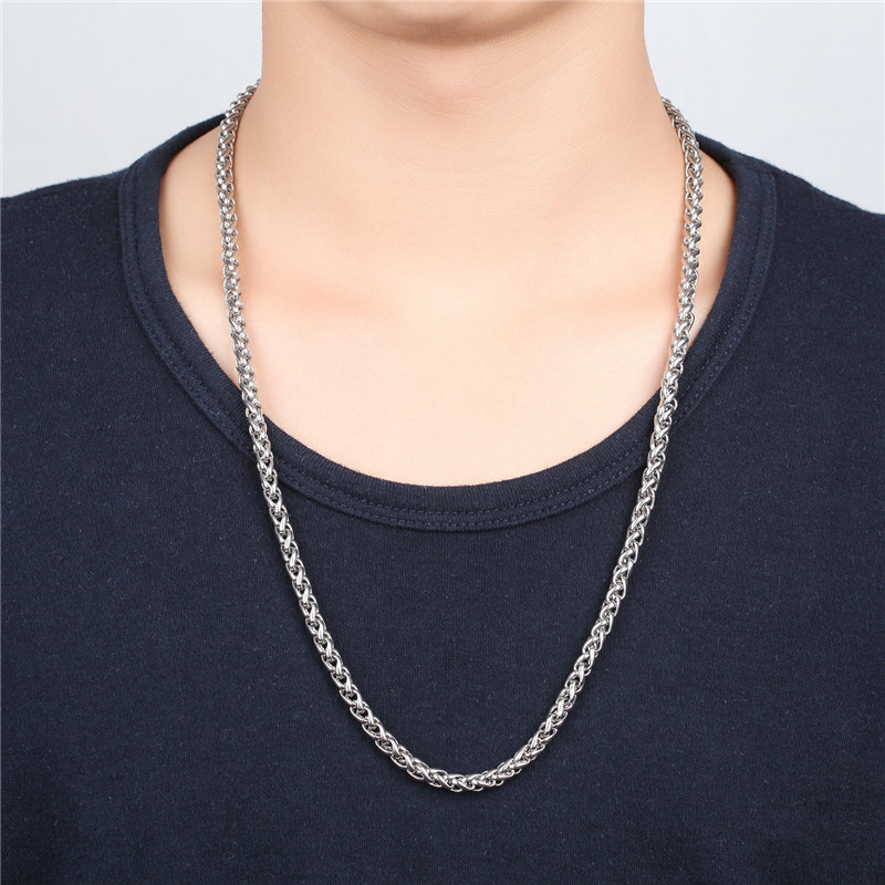 2.5mm 316L Woman Man Stainless Steel Wheat Braided Chain Necklace 16''-36''