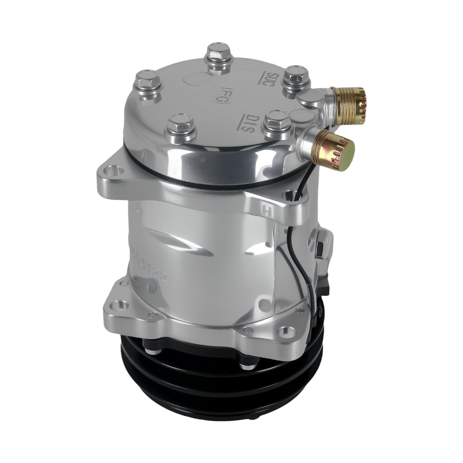 A/C Compressor w/ 2-Groove Pulley For Sanden 508 Style V-Belt 12V Chrome Black